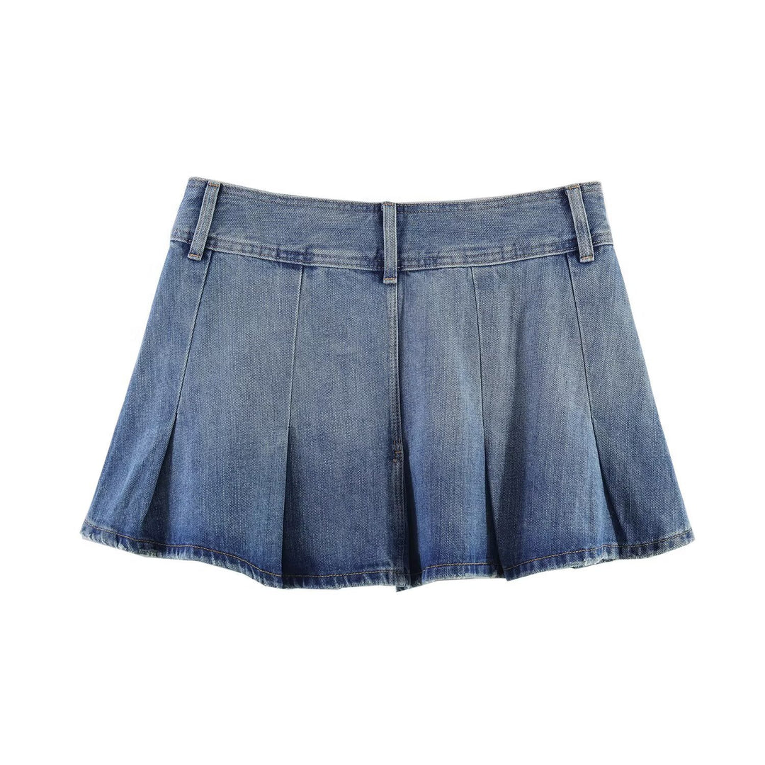 Damen Jeansrock mit plissiertem Design und praktischen Taschen EB