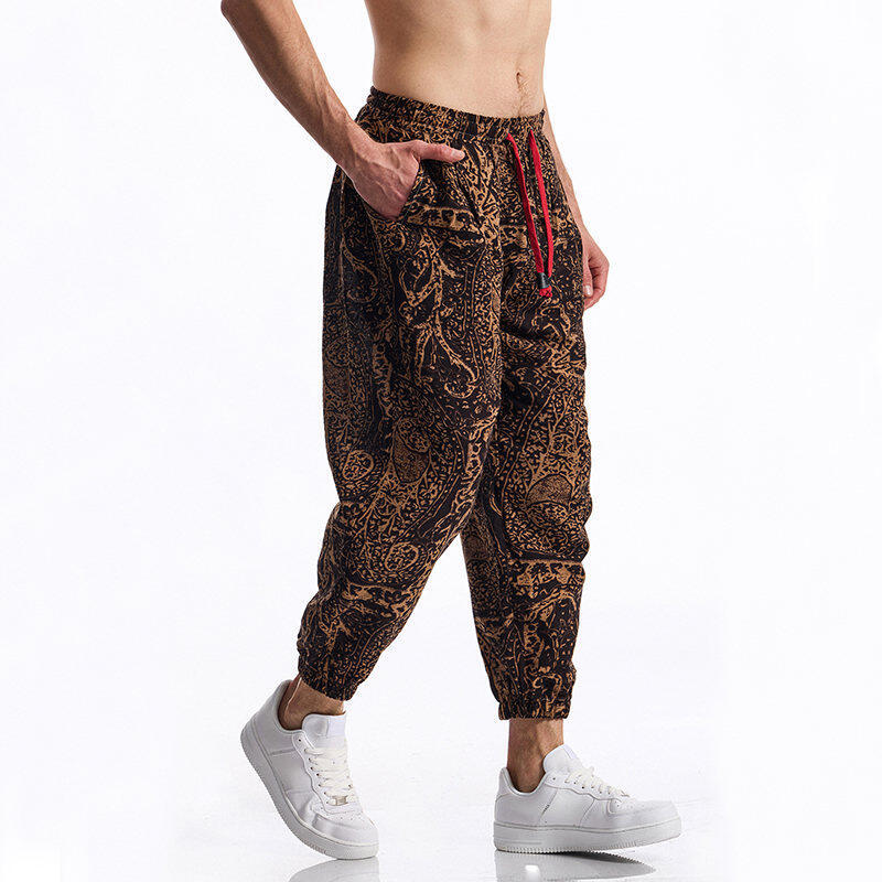 Herren lässige Haremshose mit buntem Blumenmuster und Gummizug EB