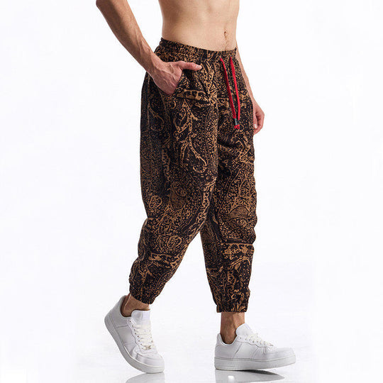 Herren lässige Haremshose mit buntem Blumenmuster und Gummizug EB