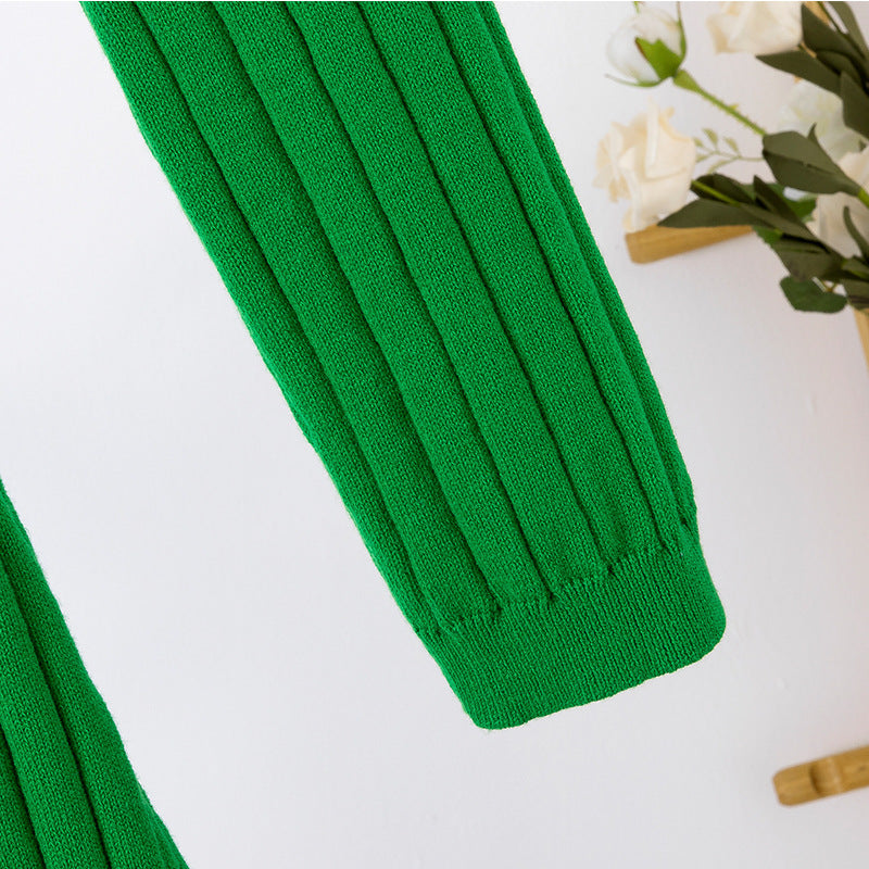 Damen Langarm-Strickkleid mit Quadratausschnitt und Rippstruktur EB