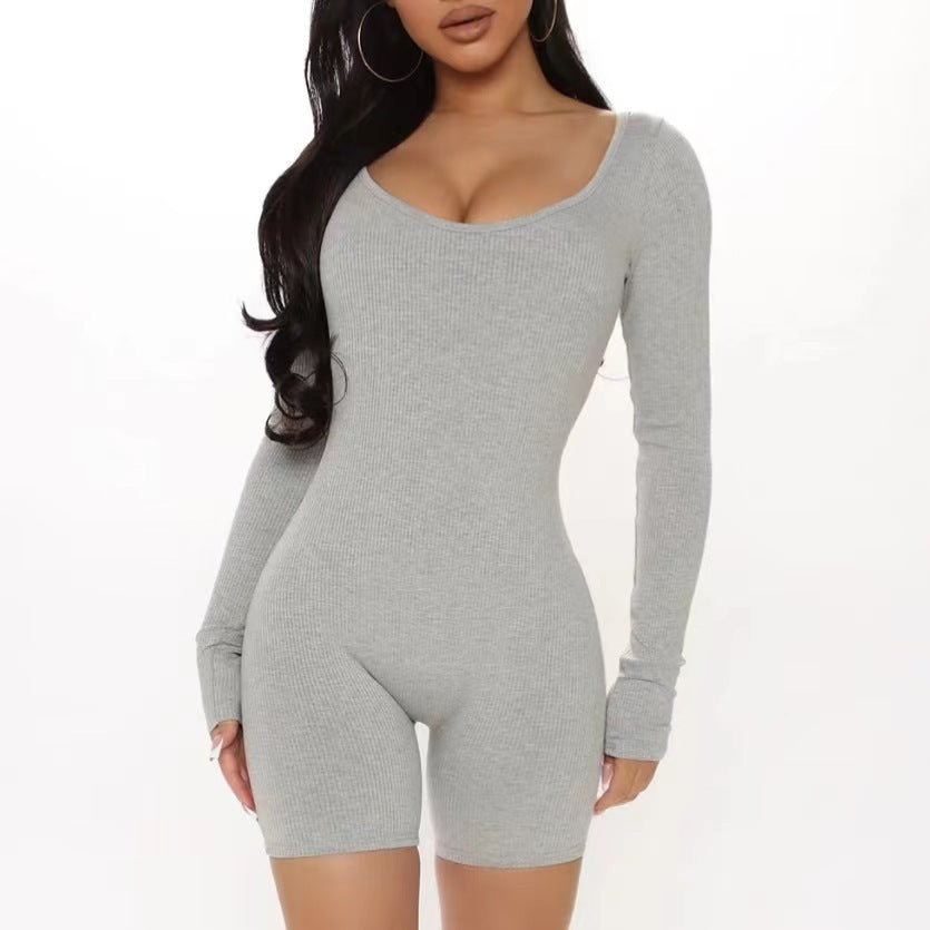 Damen Langarm Jumpsuit mit figurformendem Schnitt und Rippstruktur EB