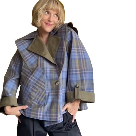 Damen Karierte Überjacke mit weitem Schnitt und klassischen Reverskragen EB