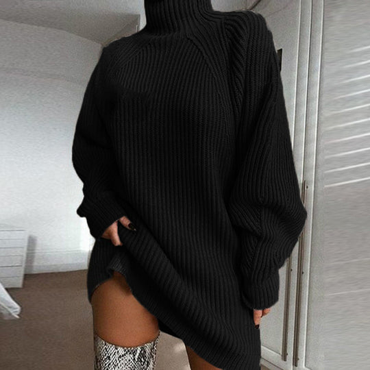 Damen Großer Strickpullover mit hohem Kragen und weiten Ärmel EB