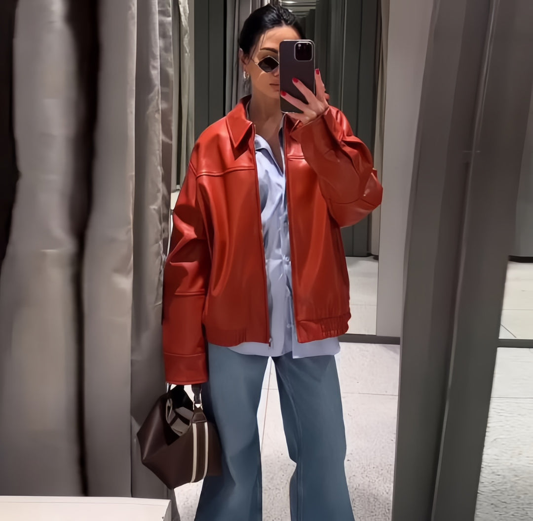 Damen oversized Kunstlederjacke mit lässigem Schnitt EB