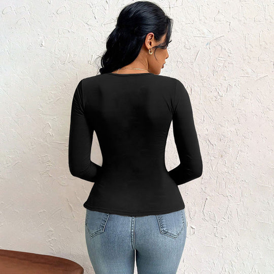 Damen asymmetrisches Langarm-Shirt mit diagonalem Cut-Out, taillierter Seitenraffung und spitz zulaufendem Zipfel-Saum Eichborn Berlin