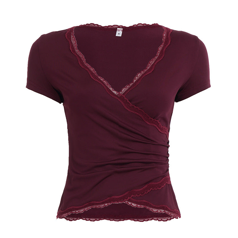 Damen Wickeloberteil mit Spitzenbesatz und Rüschendetails EB