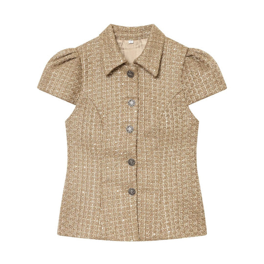 Damen elegante Bluse mit strukturiertem Gewebe und dekorativen Knöpfen EB