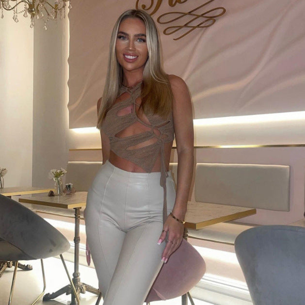 Damen Crop-Top mit raffinierten Raffungselementen und verstellbaren Bindebändern EB