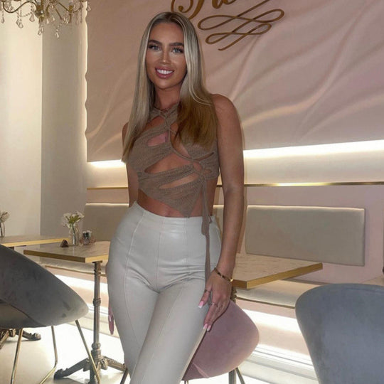 Damen Crop-Top mit raffinierten Raffungselementen und verstellbaren Bindebändern EB