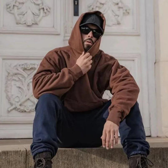 Unisex nan Boxy-Kapuzenpullover mit überlappender Kapuze, verdeckter Kängurutasche und gerippten Bündchen EB