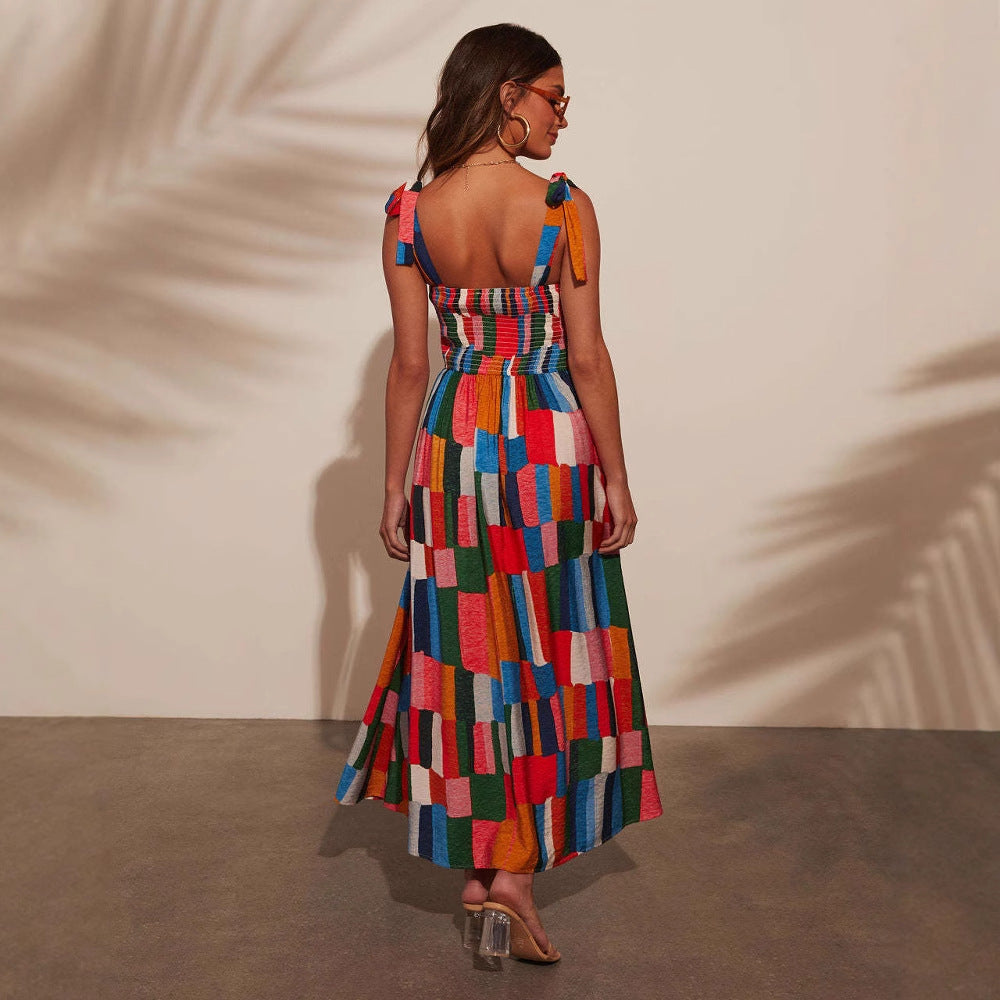 Damen Maxi-Kleid mit buntem Mosaik-Design EB
