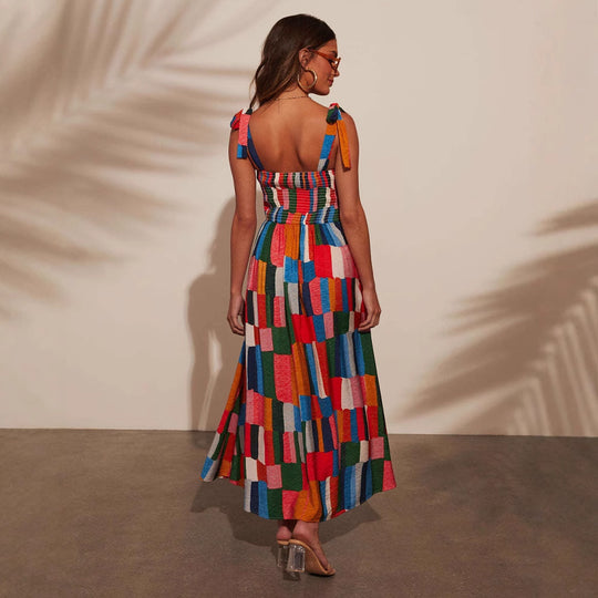Damen Maxi-Kleid mit buntem Mosaik-Design EB