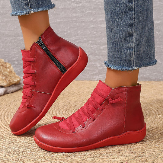 Damen nan sportliche knöchelhohe Schnürstiefelette mit seitlichem Reißverschluss und flexibler Gummisohle EB