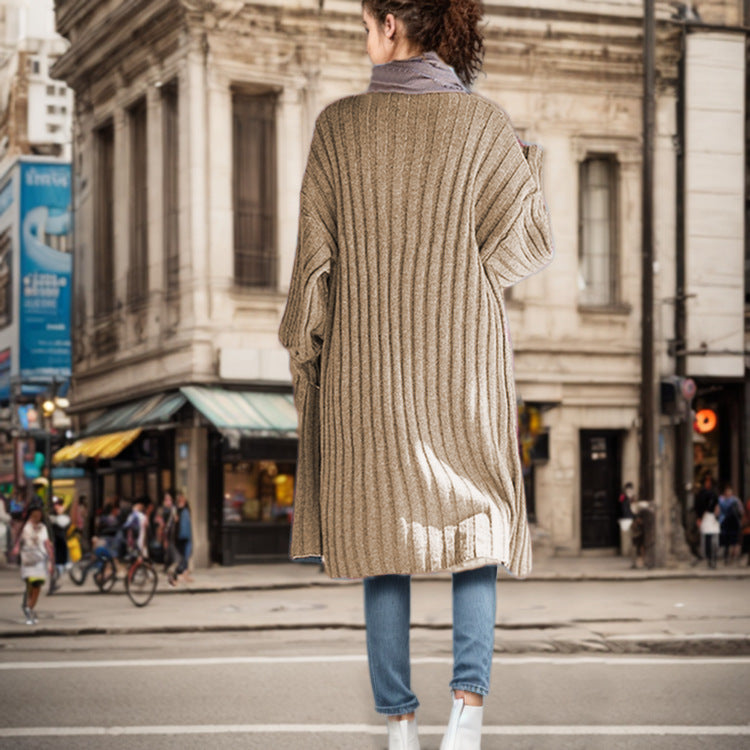 Damen Langstrickmantel mit lässigem Schnitt und Rippdesign EB