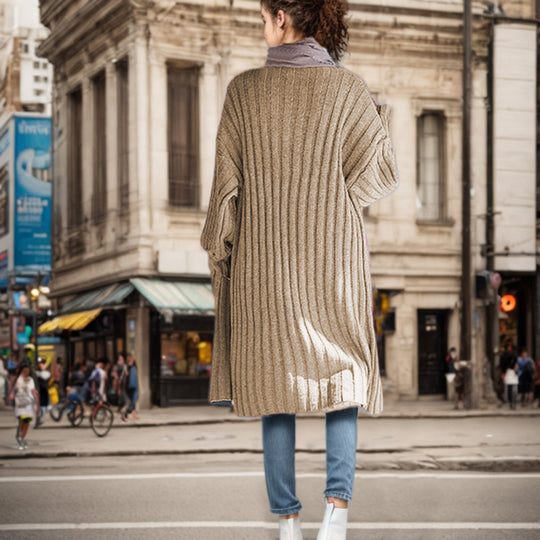 Damen Langstrickmantel mit lässigem Schnitt und Rippdesign EB