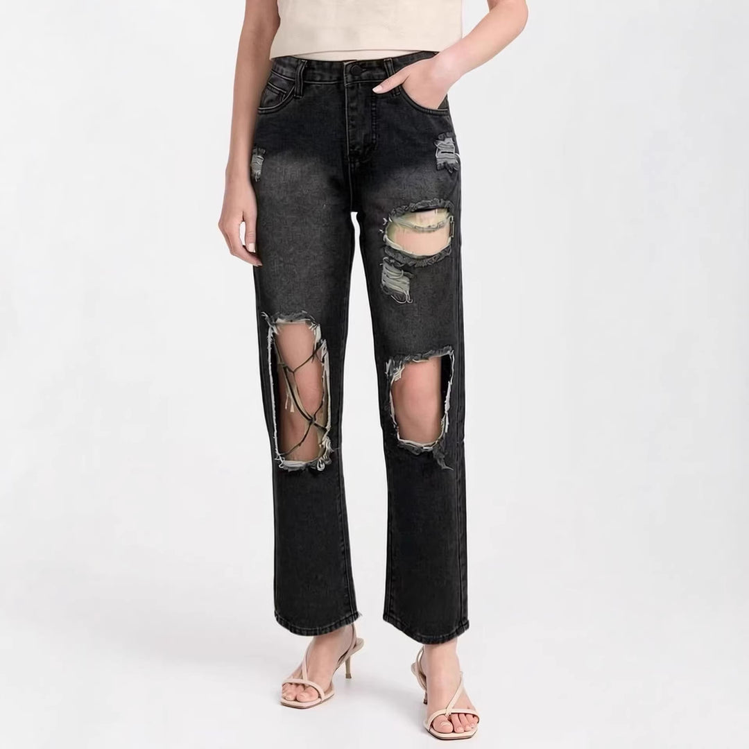 Damen distressed Mom Jeans mit trendy Cut-Out-Details EB