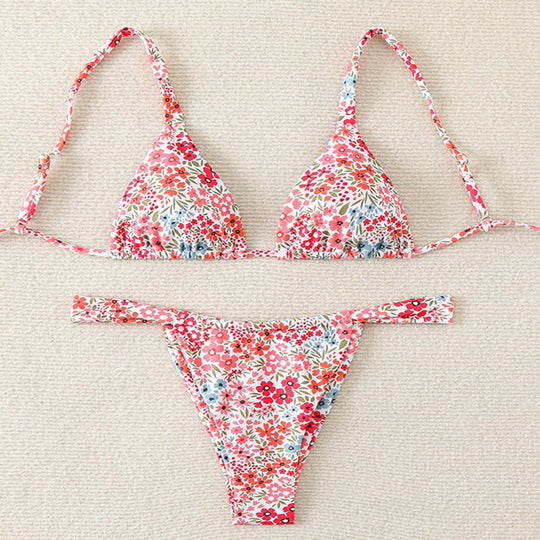 Damen Triangel-Bikini mit floralem Muster und verstellbaren Trägern EB 1779790786