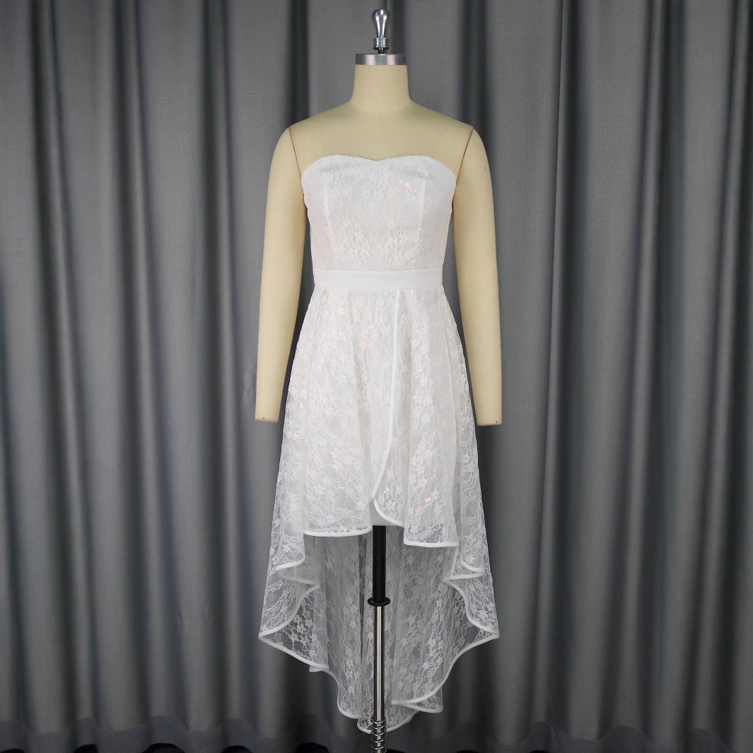 Damen Elegantes Hochzeitskleid mit asymmetrischem Saum EB