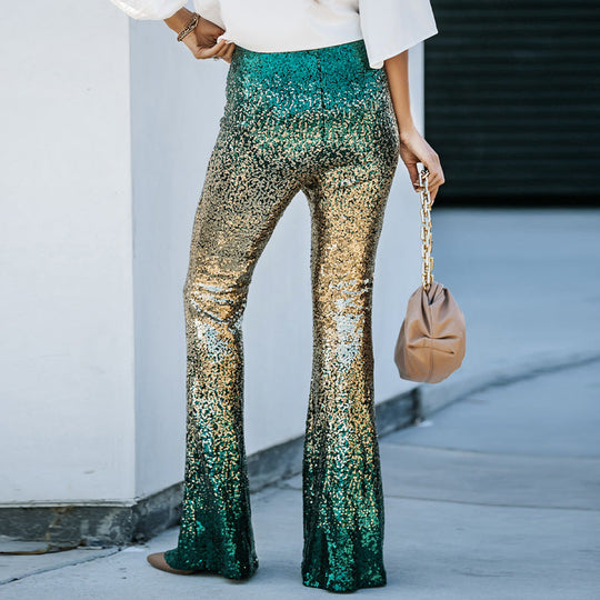 Damen Glitzernde Schlaghose mit Luxuriösem Pailletten-Muster EB