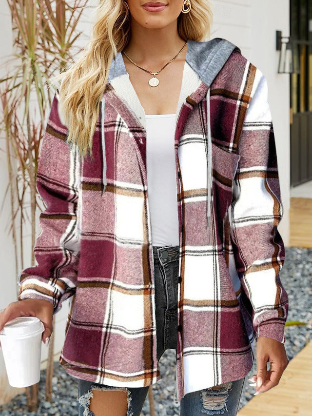 Damen lässige Overshirt-Jacke mit Kapuze und praktischem Kordelzug EB
