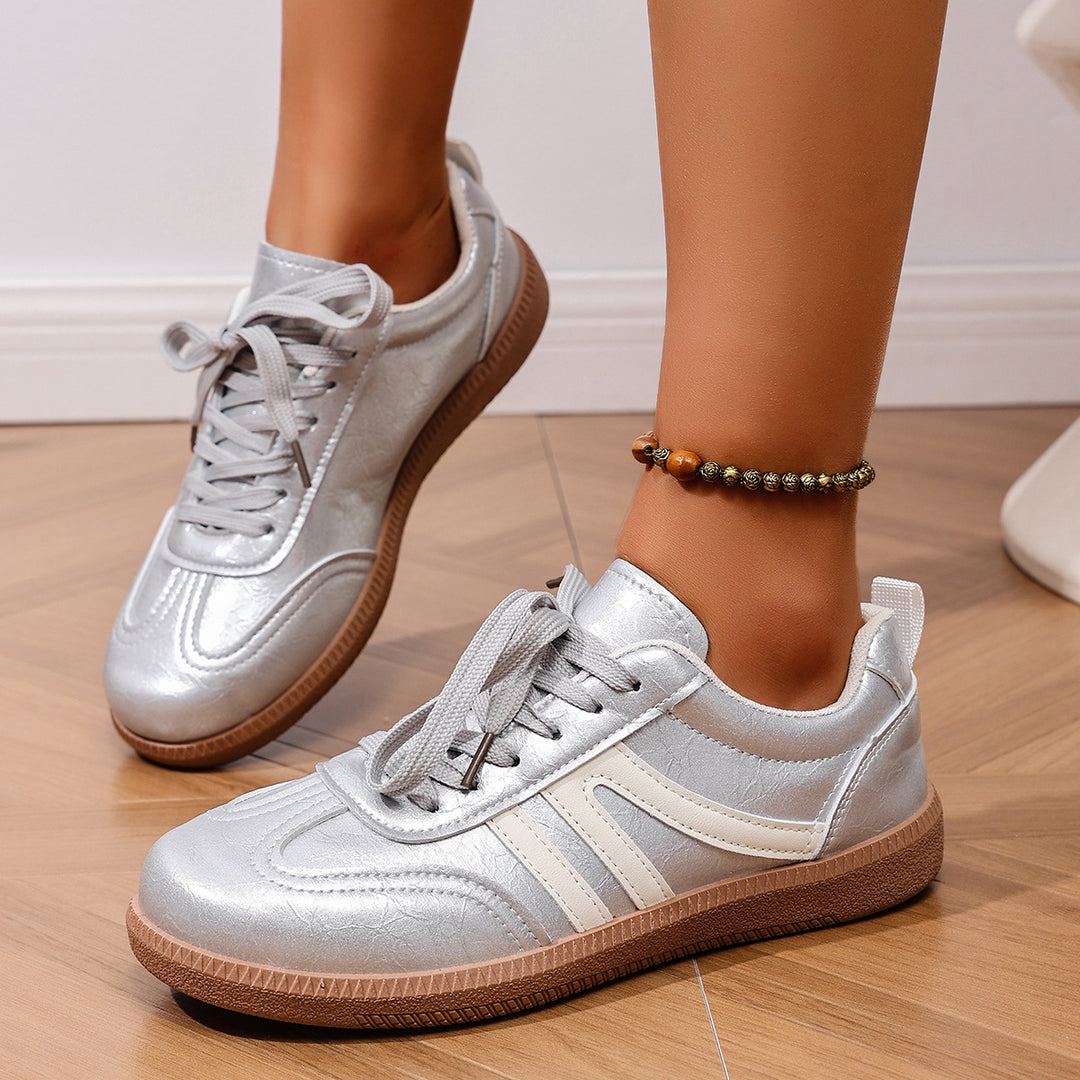 Damen Modische Sneakers mit schimmerndem Obermaterial und rutschfester Sohle EB