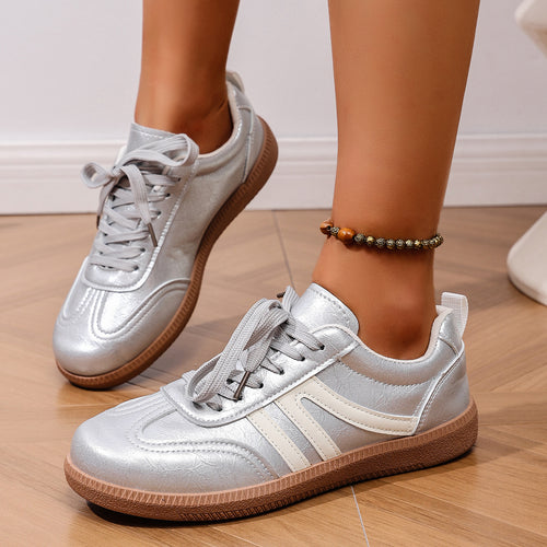 Damen Modische Sneakers mit schimmerndem Obermaterial und rutschfester Sohle EB