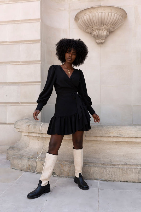Damen nan Wickelkleid mit Leopardenmuster, V-Ausschnitt, geraffter Taillenpartie und mehrlagigem Stufenrock EB