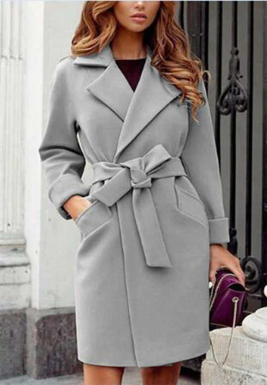 Damen eleganter Trenchcoat mit Taillengürtel und praktischen Taschen EB