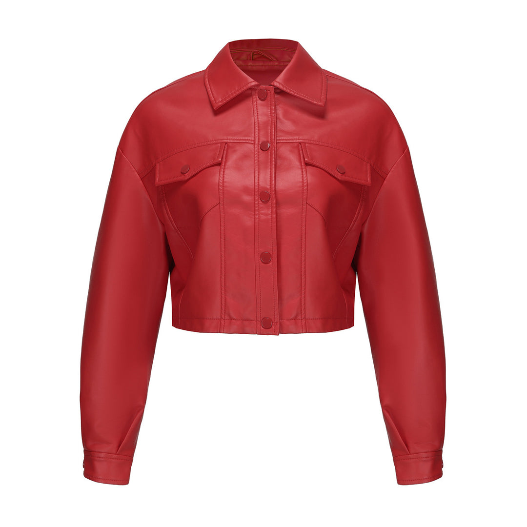 Damen nan kurze Lederjacke im Trucker-Stil mit kastiger Cropped-Passform EB