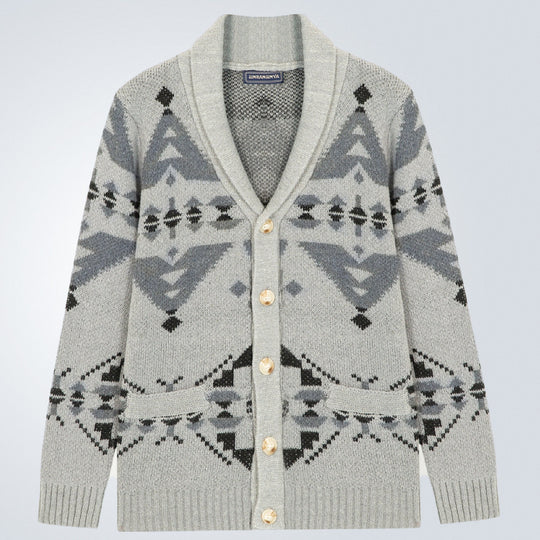 Herren Strickjacke mit geometrischem Muster und einem weichen, wärmenden Futter EB