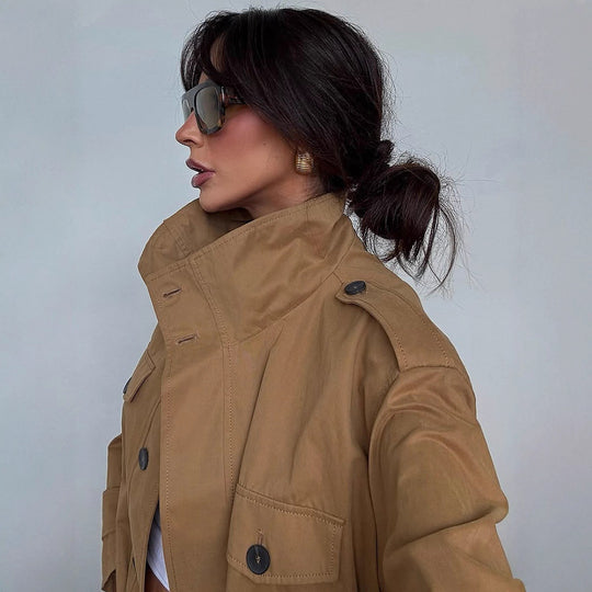 Damen Utility-Jacke mit hohem Kragen und praktischen Taschen EB