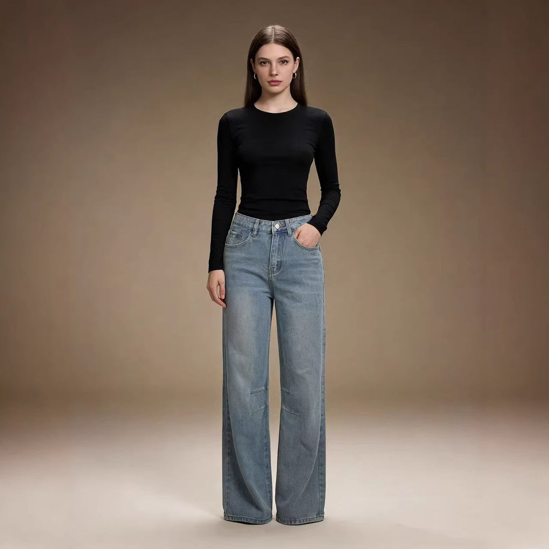 Damen nan schlichtes langarm-Feinstrickshirt mit Rundhalsausschnitt, leicht taillierter Silhouette und elastischem Tragekomfort EB
