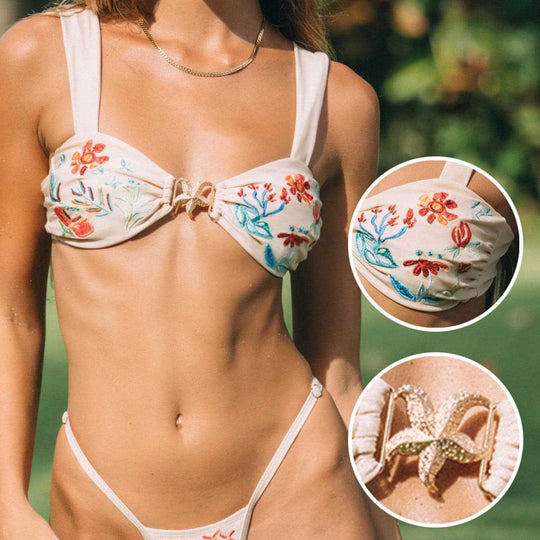 Damen Bikini mit floralen Stickereien und elegantem Knoten EB
