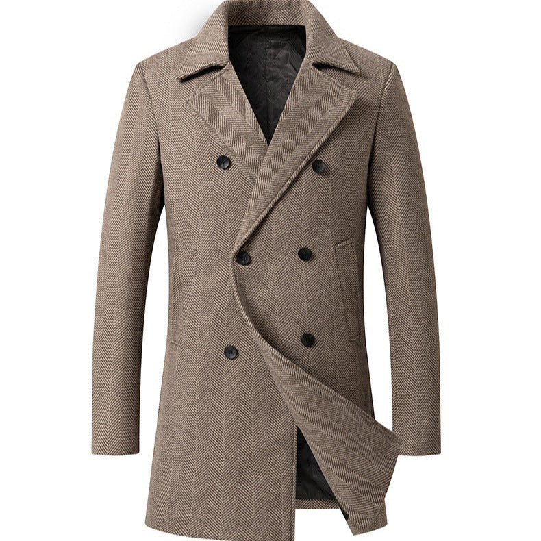Herren eleganter Doppelreiher-Mantel mit strukturiertem Herringbone-Muster EB