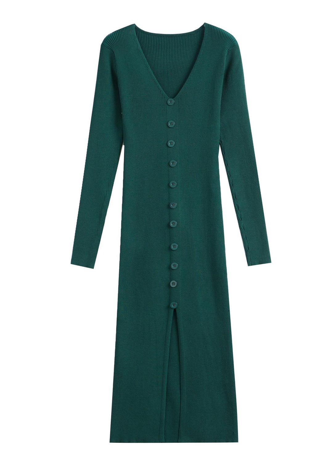 Damen Strickkleid mit V-Ausschnitt und Knopfleiste EB