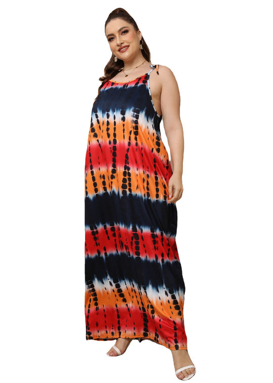 Damen luftiges Maxikleid mit buntem Batikmuster EB