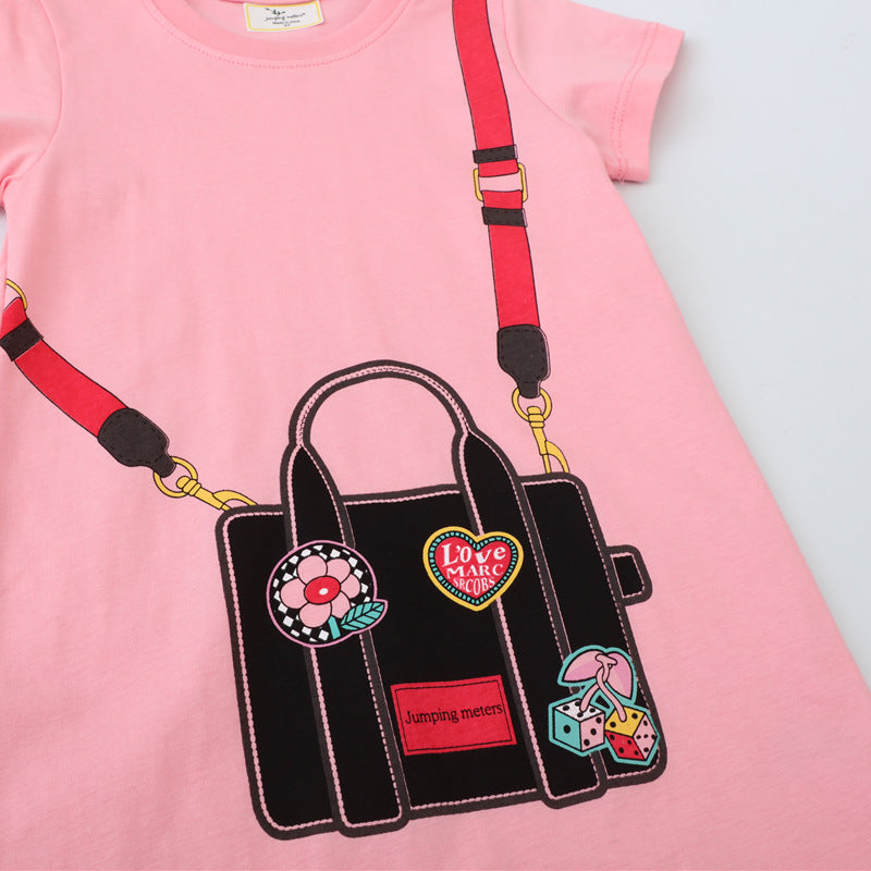 Mädchen T-Shirt Kleid mit kreativem Taschenmotiv EB