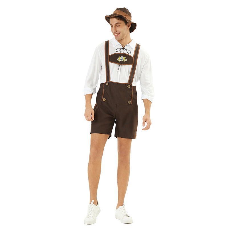 Herren nan kurze Trachtenlederhose mit verstellbaren Trägern und besticktem Brustlatz EB