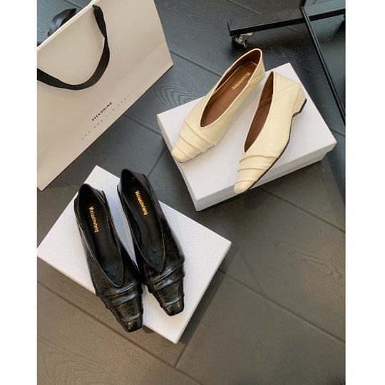 Damen spitze Ballerinas mit elegantem Faltendesign EB