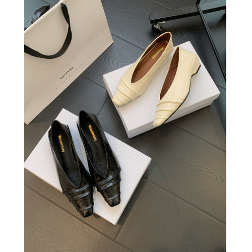 Damen spitze Ballerinas mit elegantem Faltendesign EB