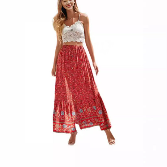 Damen Maxirock mit floralem Design und romantischem Volant EB