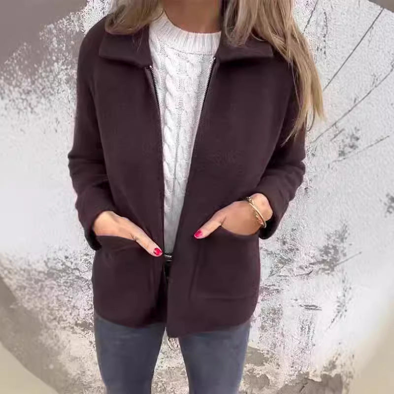 Damen kuschelige Fleecejacke mit kurzen Kragen EB