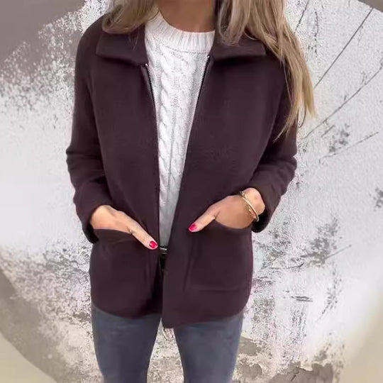 Damen kuschelige Fleecejacke mit kurzen Kragen EB