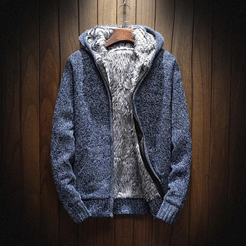 Herren kuschelige Kapuzenjacke mit weichem Innenfutter und seitlichen Eingrifftaschen EB