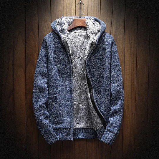 Herren kuschelige Kapuzenjacke mit weichem Innenfutter und seitlichen Eingrifftaschen EB