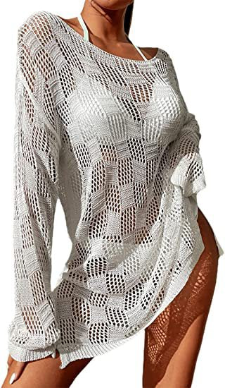 Damen gehäkeltes Crop-Top mit weitem Ärmel und lockerer Passform EB
