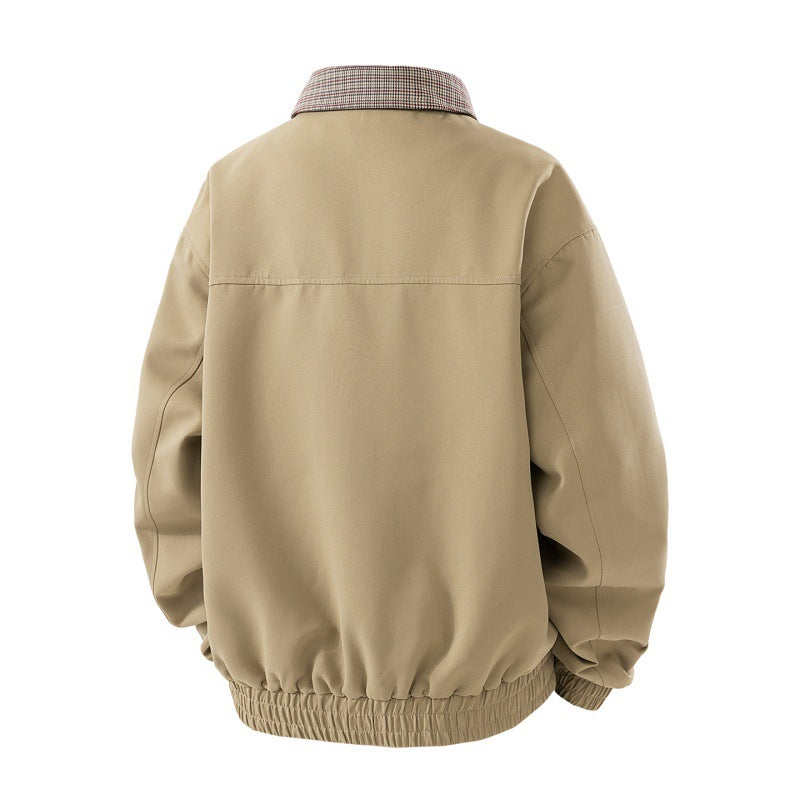 Herren leichte Harringtonjacke im Veloursleder‑Look mit Hemdkragen, durchgehendem Reißverschluss und elastischem Saum EB