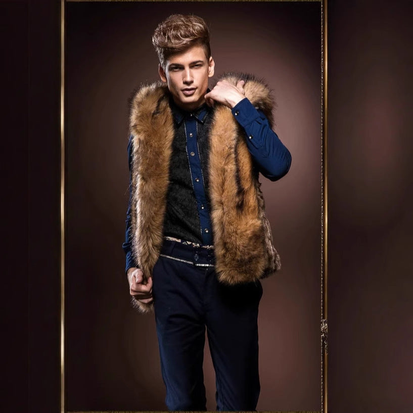 Herren Elegante Kunstpelz-Weste mit tiefem Kragen und luxuriösem Design EB