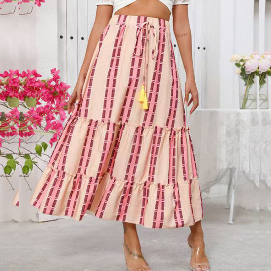 Damen Maxi-Rock mit voluminösen Rüschendetails und knöchellanger Passform EB