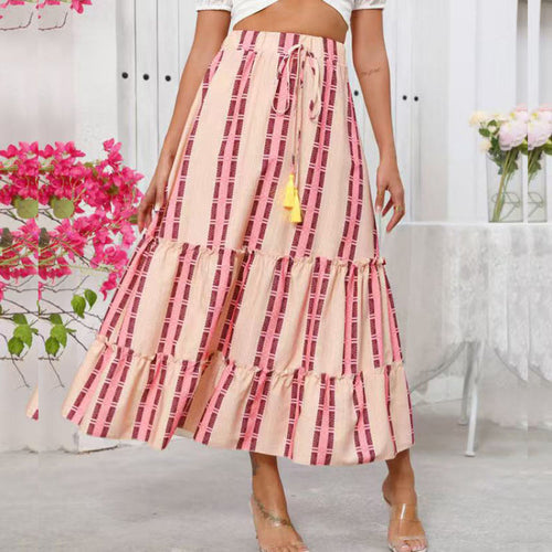 Damen Maxi-Rock mit voluminösen Rüschendetails und knöchellanger Passform EB